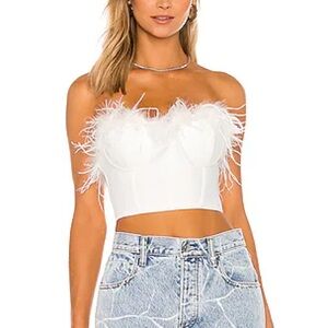 Superdown White Feathered Crop Top